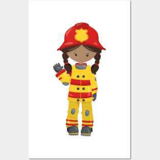 African American Girl, Girl Fireman, Firefighter Posters and Art